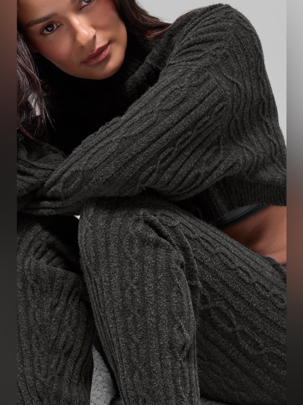 Alo Yoga Cable Knit Winter Bliss Pant Heather Grey Size Medium